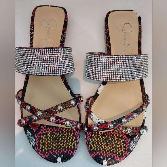Jessica Simpson Multi Colored Snake Print "Fairia" Flat Sandals - Picture 4 of 6